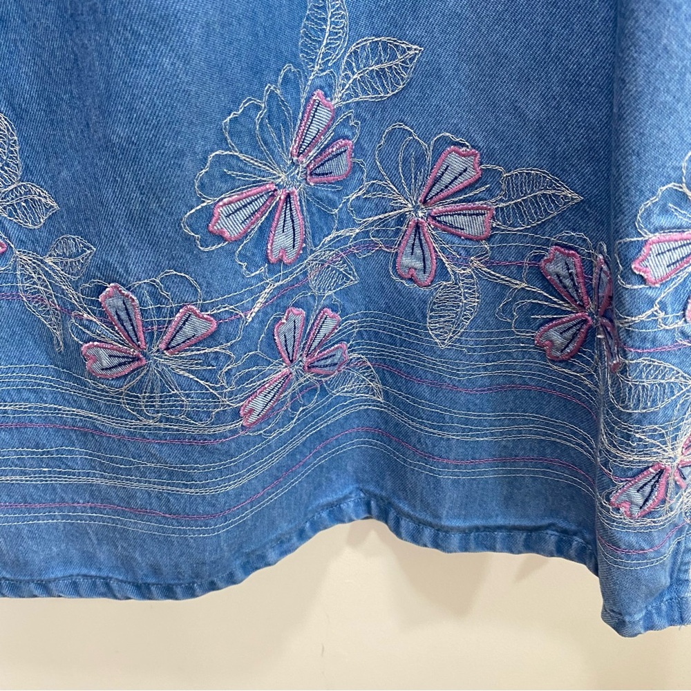 Pendleton Chambray Maxi Skirt Womens 12 Blue Embroidered Floral Cottagecore Boho - Picture 5 of 10